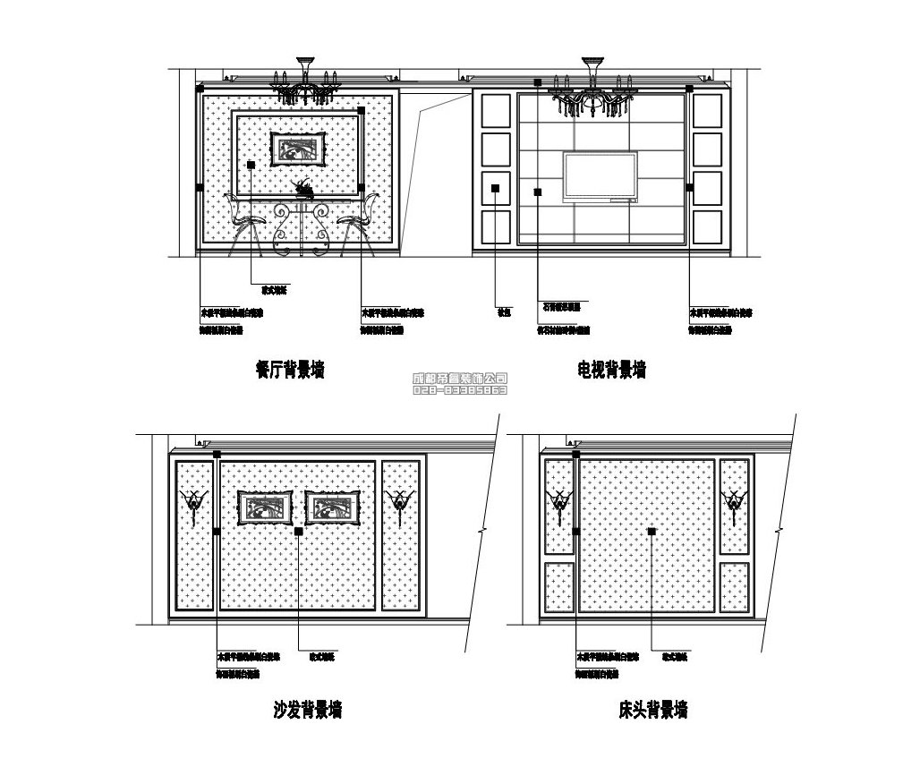 簡歐套三住宅背景墻立面設(shè)計圖